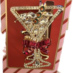 Martini Gold and Red Rhinestone Crystal Hair claw clip 3”